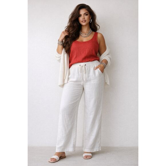 Caslon White Linen Drawstring Wide Leg Pants Women’s XL Summer Resort - Picture 8 of 8